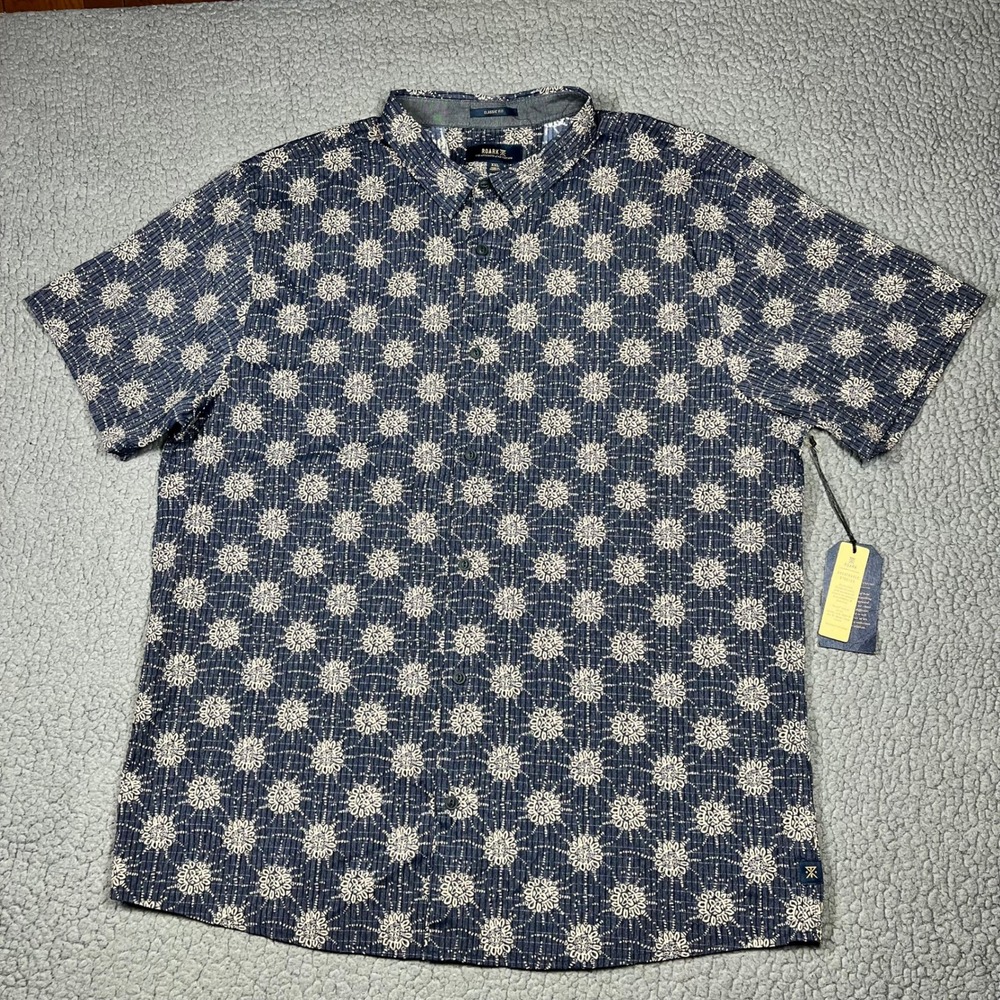 Roark Bless Up Button Up Mens XXL Short Sleeve Geometric Navy Outdoor Surf